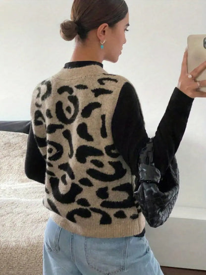 Elena - Chaleco de punto con estampado animal para mujer