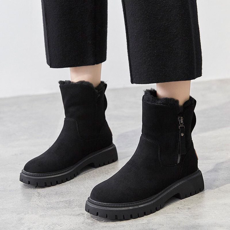 Olivia - Botas negras de ante con cremallera y forro cálido