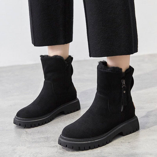 Olivia - Botas negras de ante con cremallera y forro cálido