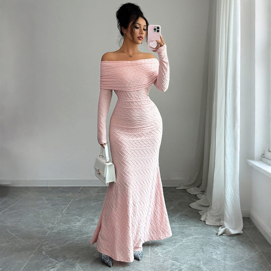 Daniela - Vestido largo de noche para mujer con hombros descubiertos