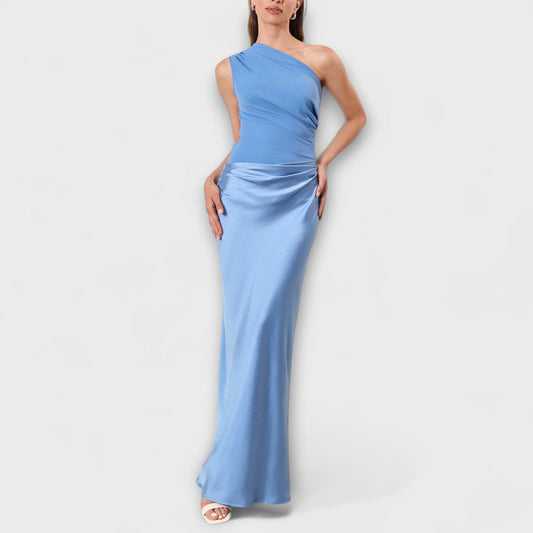 Selena – Vestido largo satinado asimétrico mujer