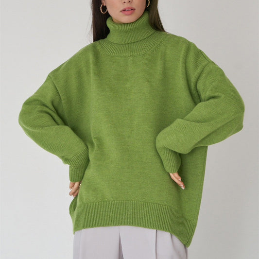 Paula - Suéter verde de cuello alto oversize para mujer