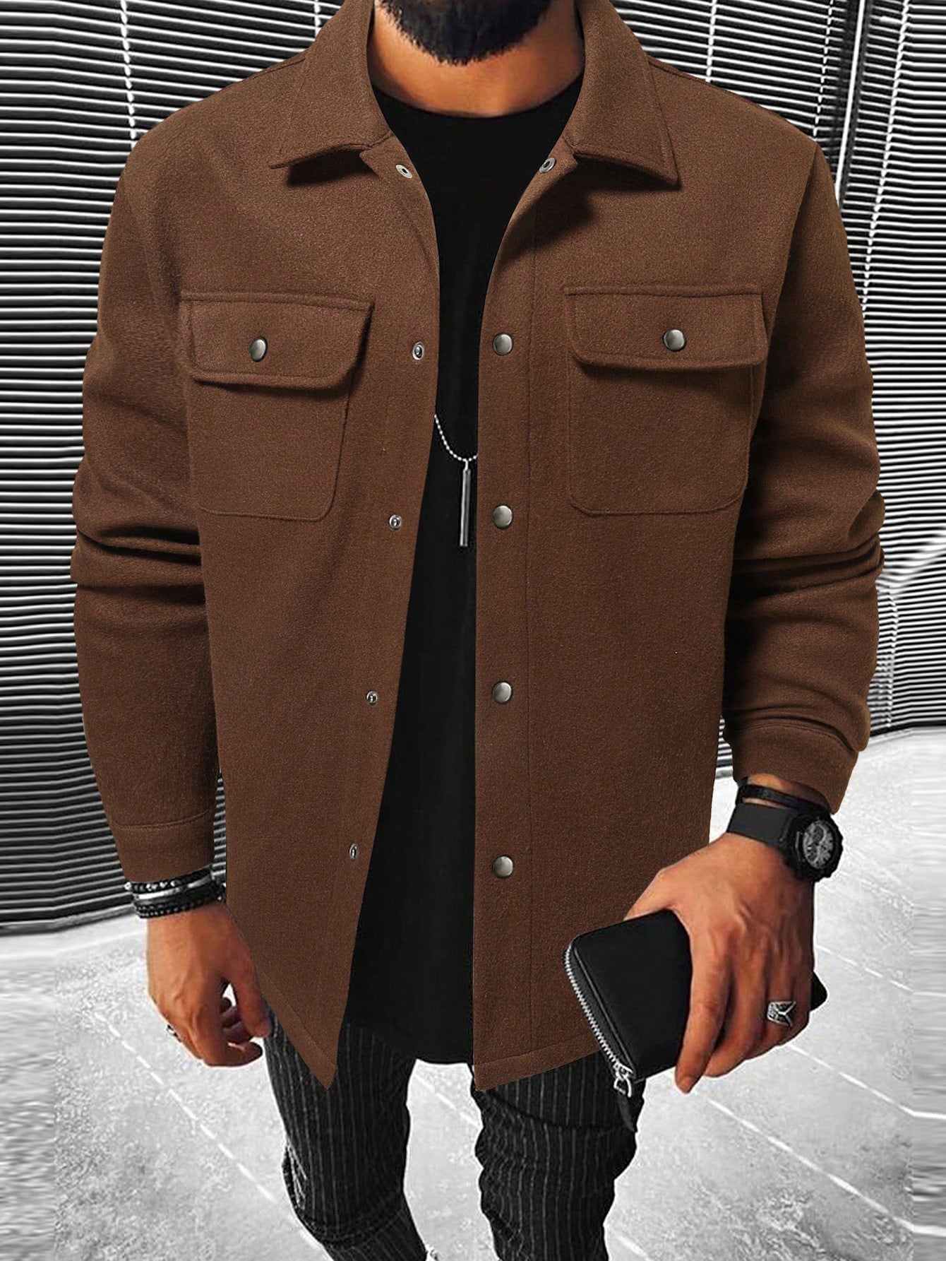 Adrián - Sobrecamisa beige de manga larga con bolsillos
