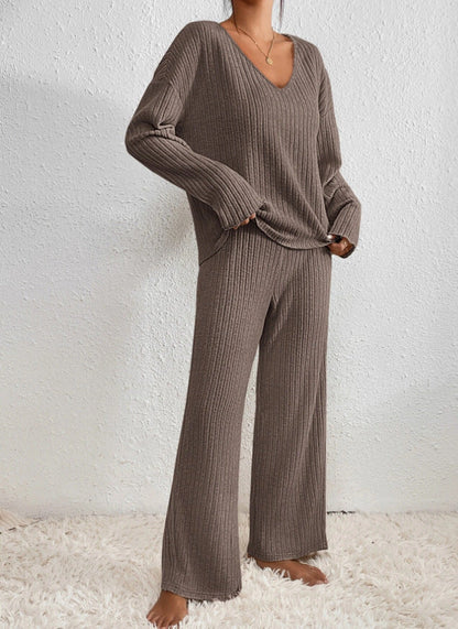 Paula - Conjunto de punto dos piezas con jersey y pantalón ancho mujer