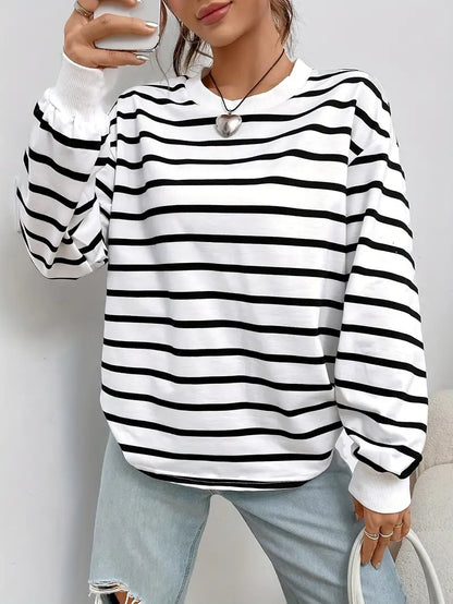 Marina - Camiseta de rayas blancas y negras de manga larga para mujer