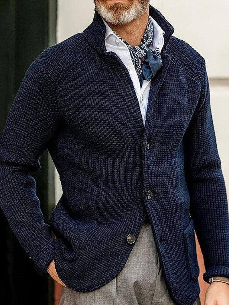Héctor - Cárdigan azul de punto con botones para hombre