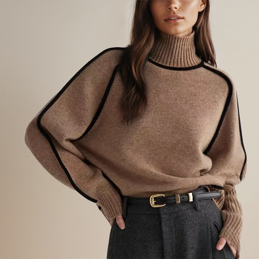 Claudia – Suéter de algodón de punto para mujer con cuello alto