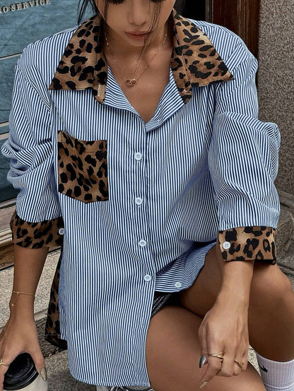 Nadia – Camisa Animal Print con Detalles a Rayas Mujer