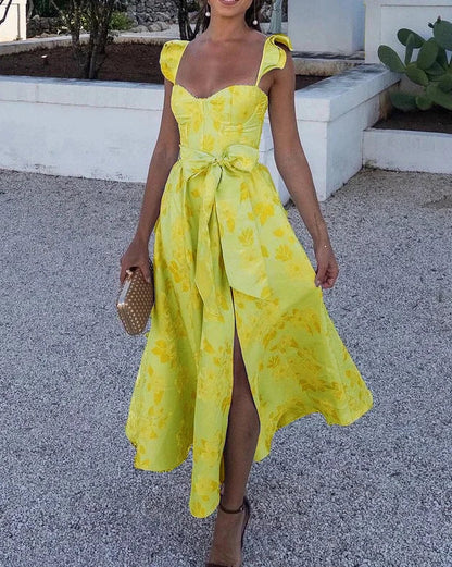 Amelia - Vestido midi de fiesta para mujer con lazo en la cintura