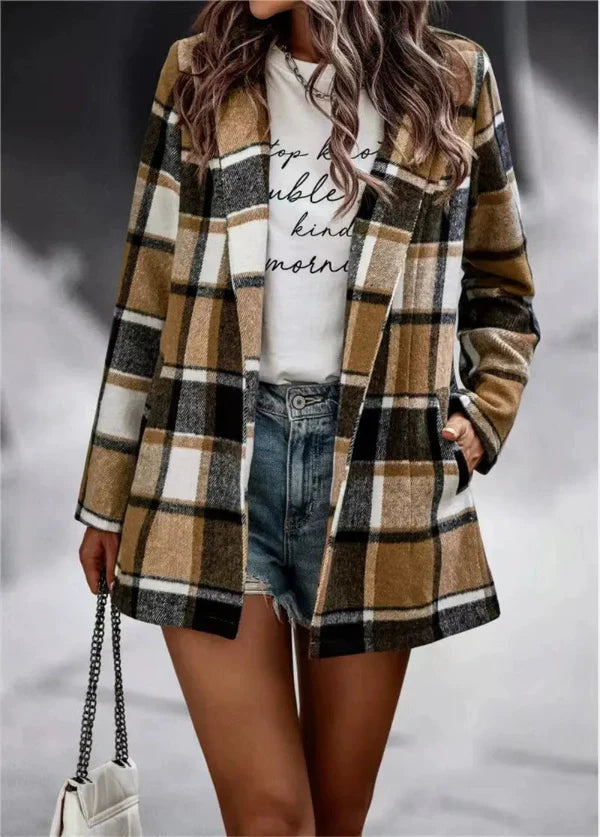 Carolina - Chaqueta algodón ligera de cuadros tipo sobrecamisa mujer