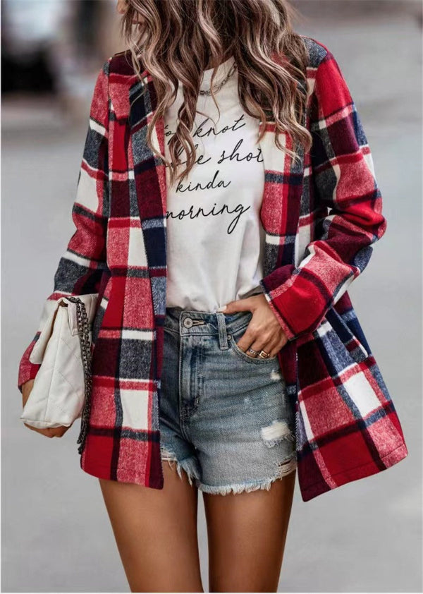 Carolina - Chaqueta algodón ligera de cuadros tipo sobrecamisa mujer