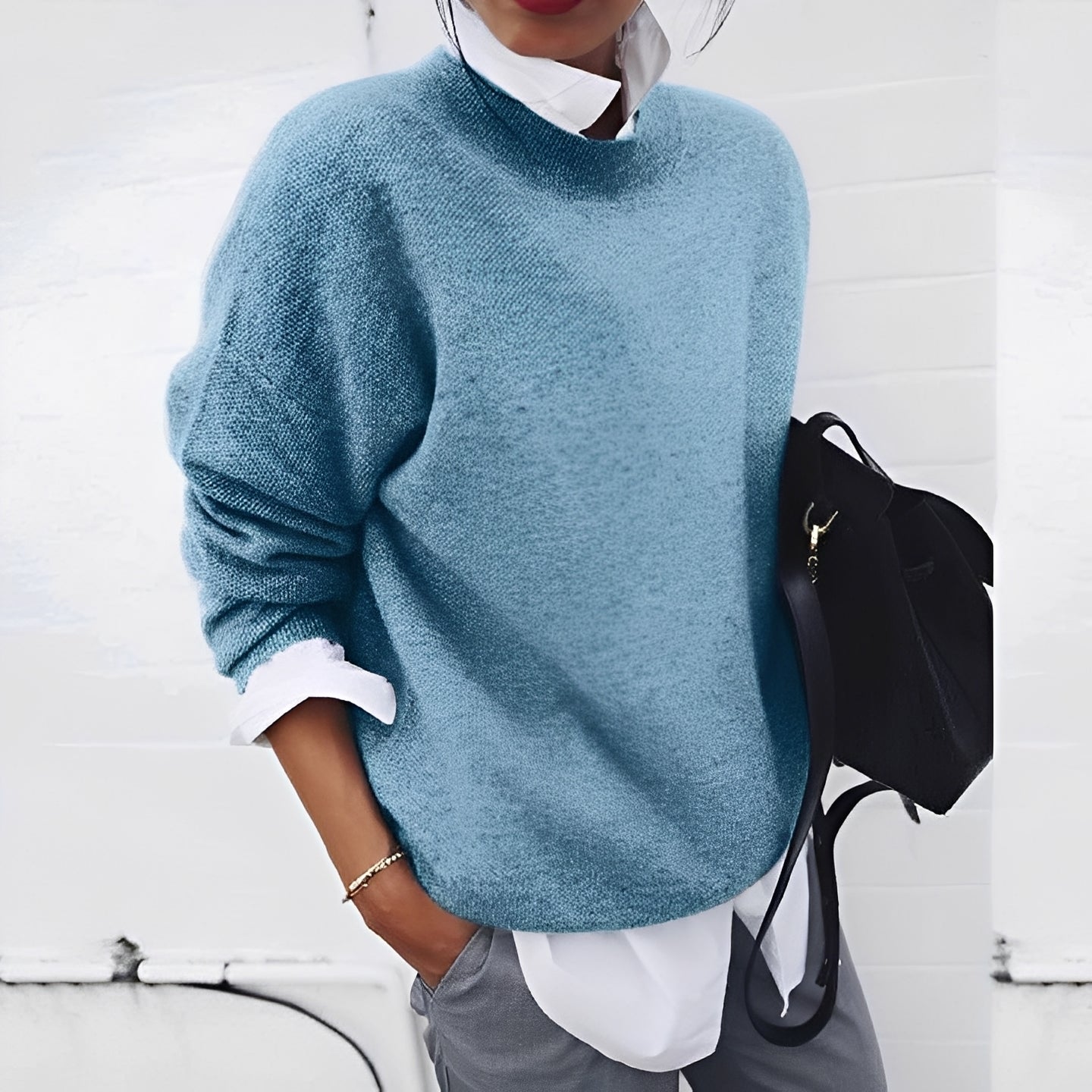 Olivia - Suéter de mujer oversize con cuello redondo y manga larga