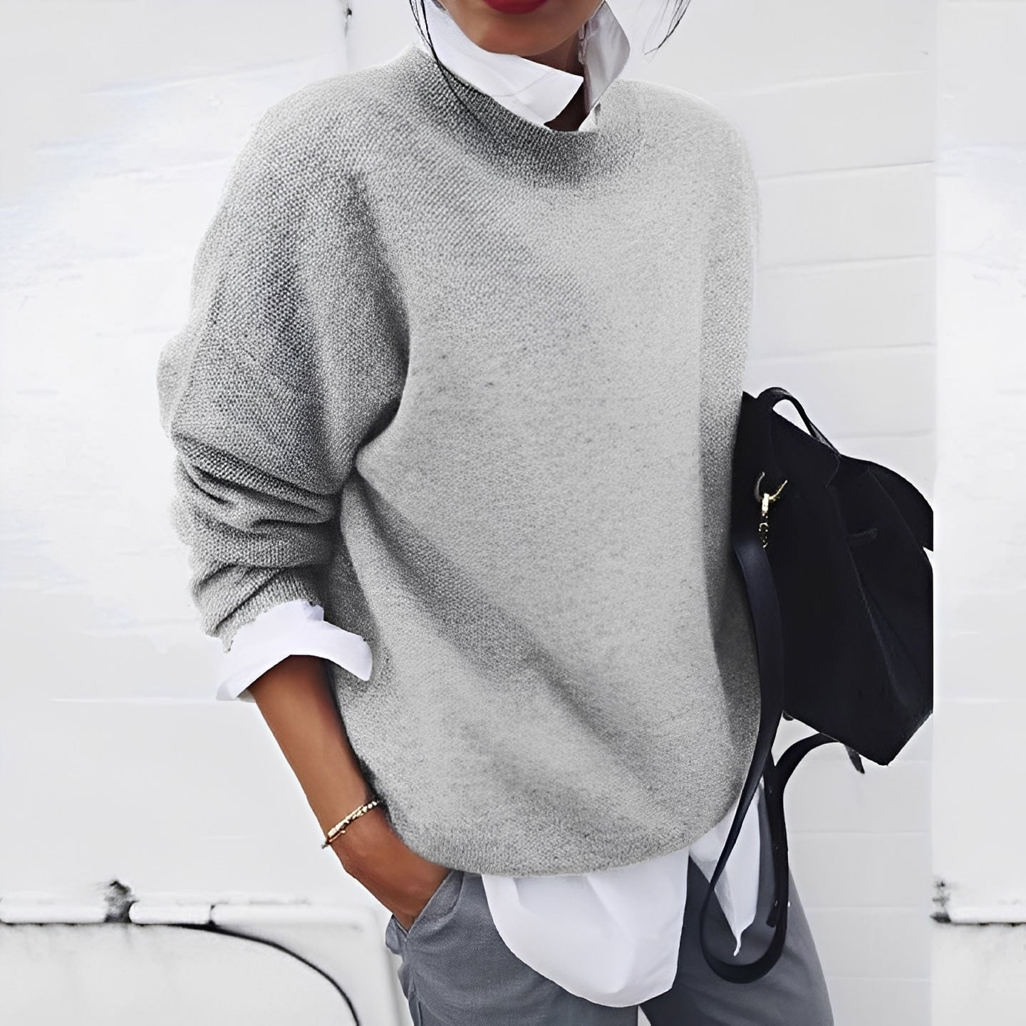 Olivia - Suéter de mujer oversize con cuello redondo y manga larga