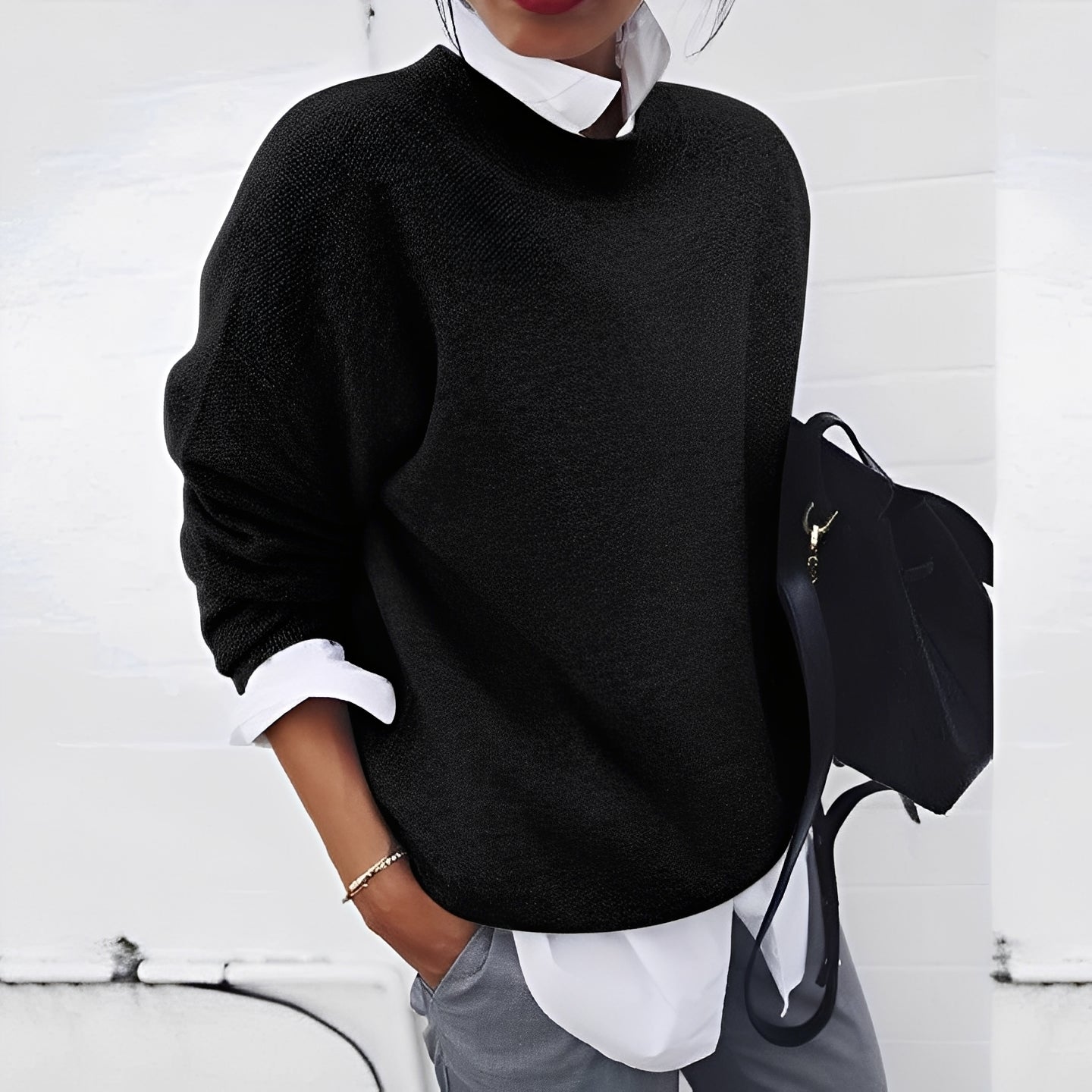 Olivia - Suéter de mujer oversize con cuello redondo y manga larga
