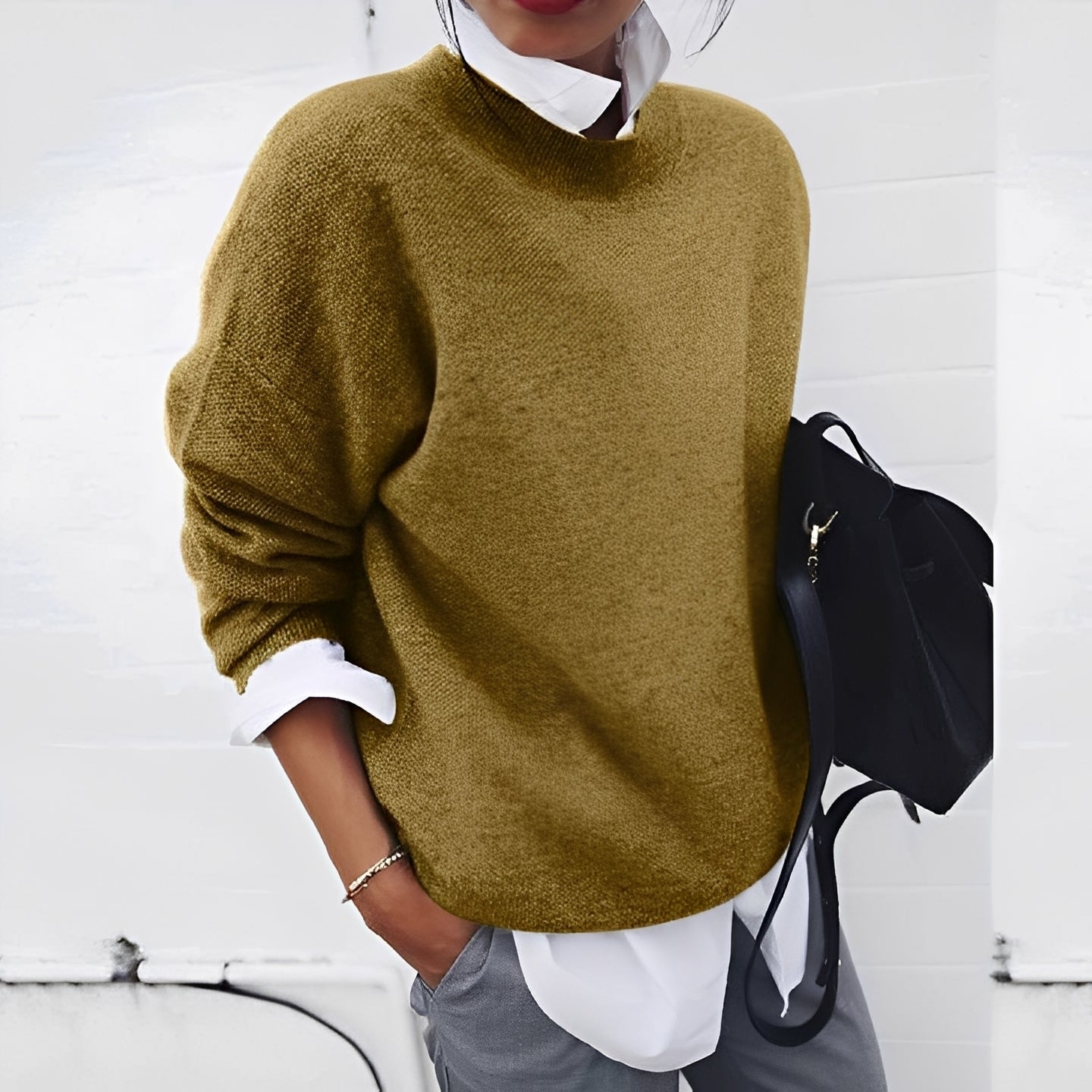 Olivia - Suéter de mujer oversize con cuello redondo y manga larga