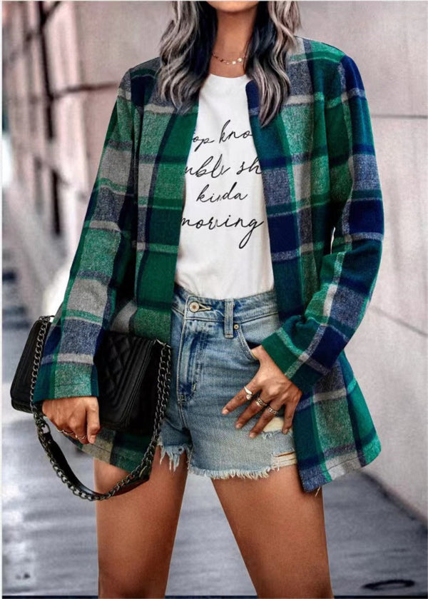 Carolina - Chaqueta algodón ligera de cuadros tipo sobrecamisa mujer