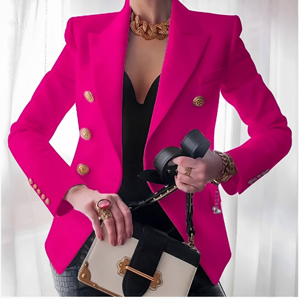Valentina - Chaqueta de mujer con botones dorados y corte entallado