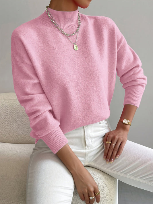 Lucía - Jersey de punto fino para mujer con cuello alto bajo