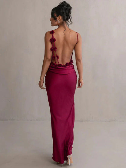 Sofía - Vestido largo de mujer satinado con tirantes