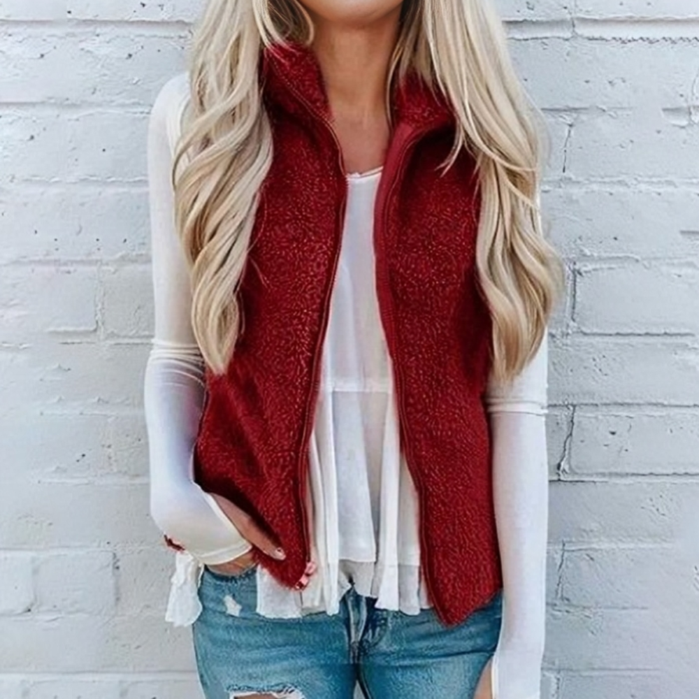 Emma - Chaleco de felpa con cremallera y estilo casual mujer