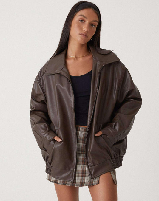 Daniela - Chaqueta oversize de mujer en cuero con bolsillos